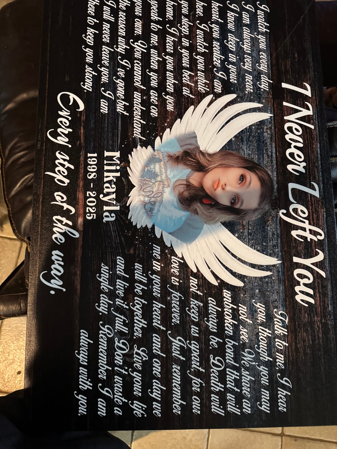 Customer photo review of Personalized Canvas Prints, Custom Photo, Memorial Gifts, Sympathy Gifts, Angel Wings I Never Left You Love Dem Canvas