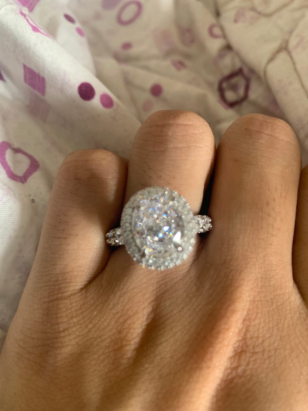 Customer photo review of Gorgeous Hidden Halo Oval Cut 4.0ct Engagement Ring In Sterling Silver