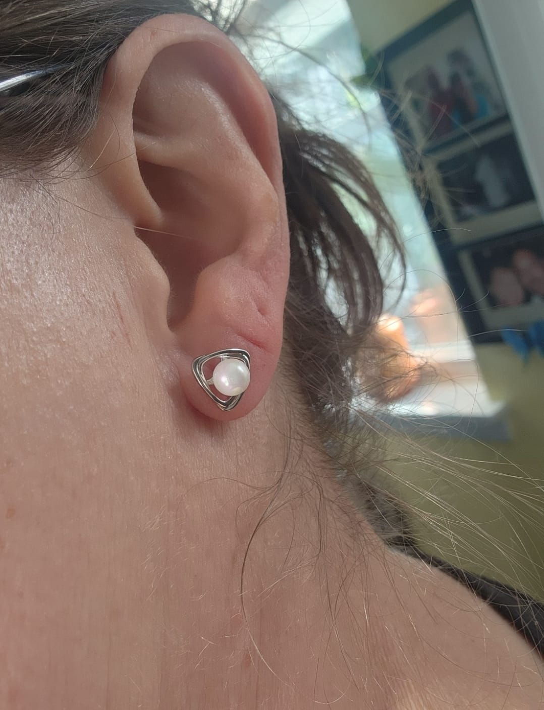 Customer photo review of Winnie 18k White Gold Plated Pearl Stud Earrings