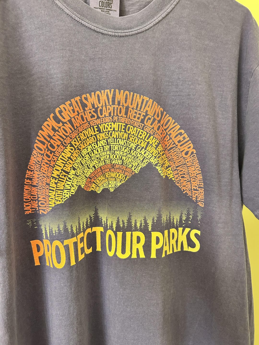 Customer photo review of Protect Our Parks Word Art Comfort Colors T-Shirt