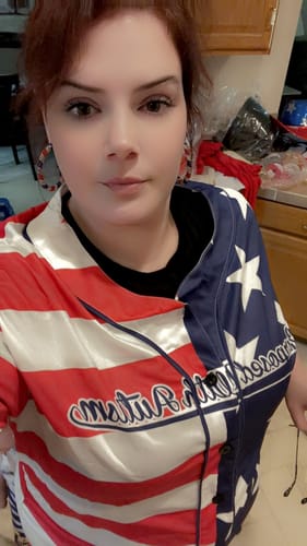 Customer photo review of Custom Patriotic Baseball Jersey U.S. Flag With Piping - Design Your Own