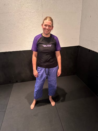 Customer photo review of Standard Purple Short Sleeve No-Gi Womens BJJ Rash Guard