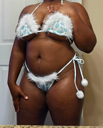 Customer photo review of Winter Plush Cow Bikini