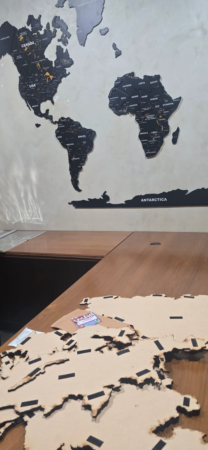 Customer photo review of 3D Black & Yellow Wooden World Map for wall