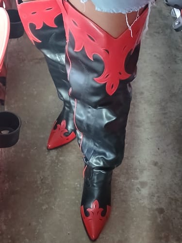 Customer photo review of DEIMOS-BLACKMULTI OVER THE KNEE WESTERN BOOT