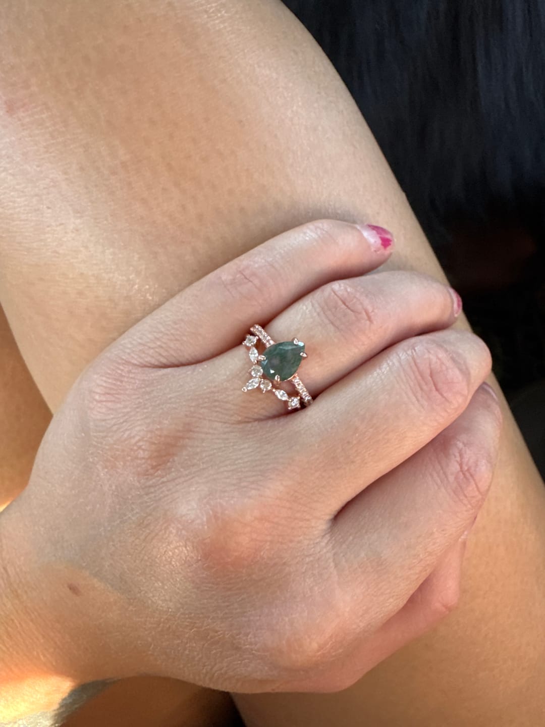 Customer photo review of Moss agate stacker ring set
