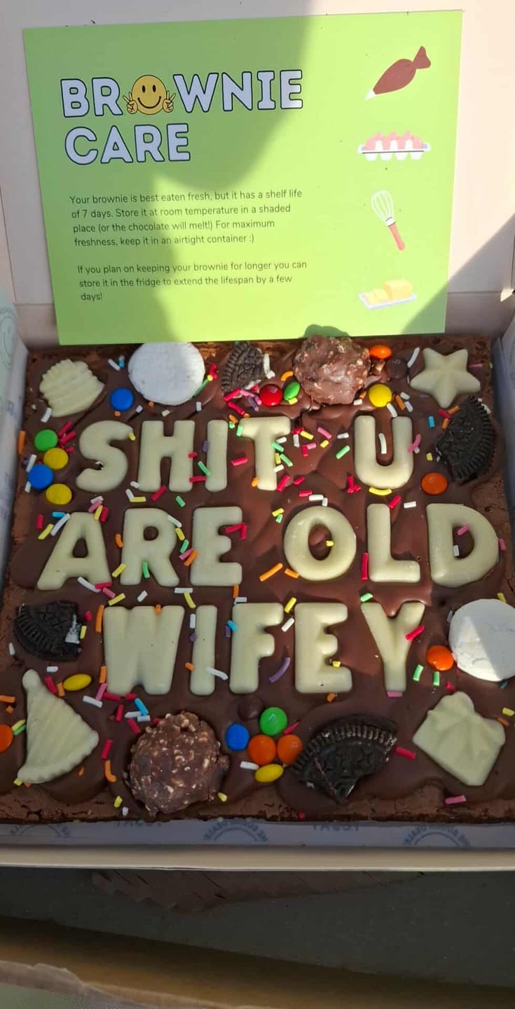 Customer photo review of Custom message birthday brownie