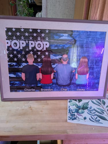 Customer photo review of Dad Grandpa Papa Back View Sitting With Kids Half Nation Flag - Personalized Poster