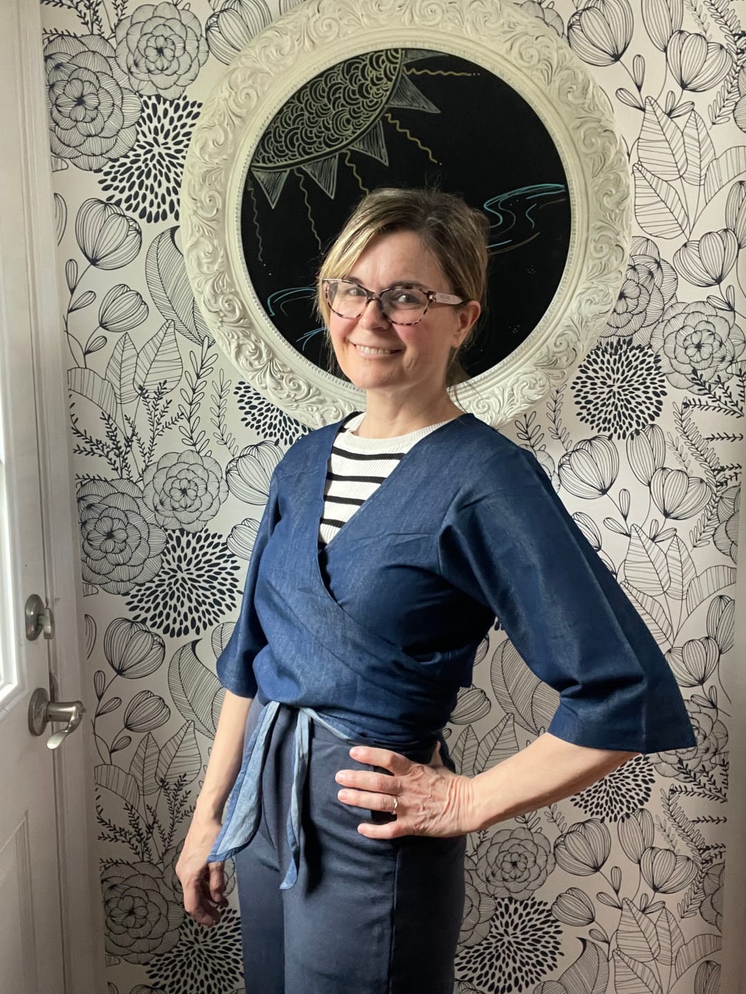 Customer photo review of NEW! Denim Tencel Wrap Top