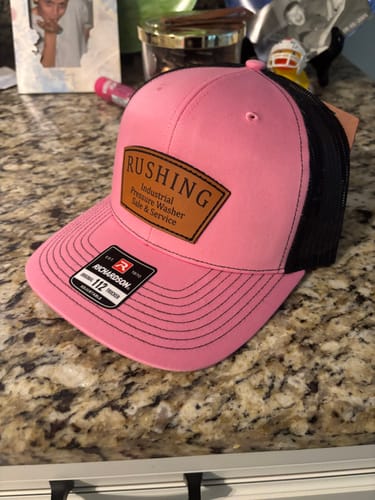 Customer photo review of Richardson 112 Genuine Leather Patch Hats Laser Engraved
