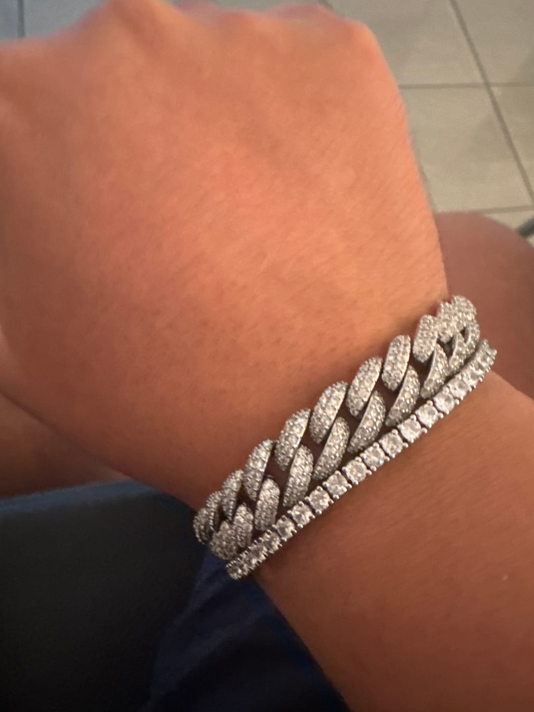Customer photo review of 10MM ICED CUBAN LINK BRACELET - SILVER PLATED