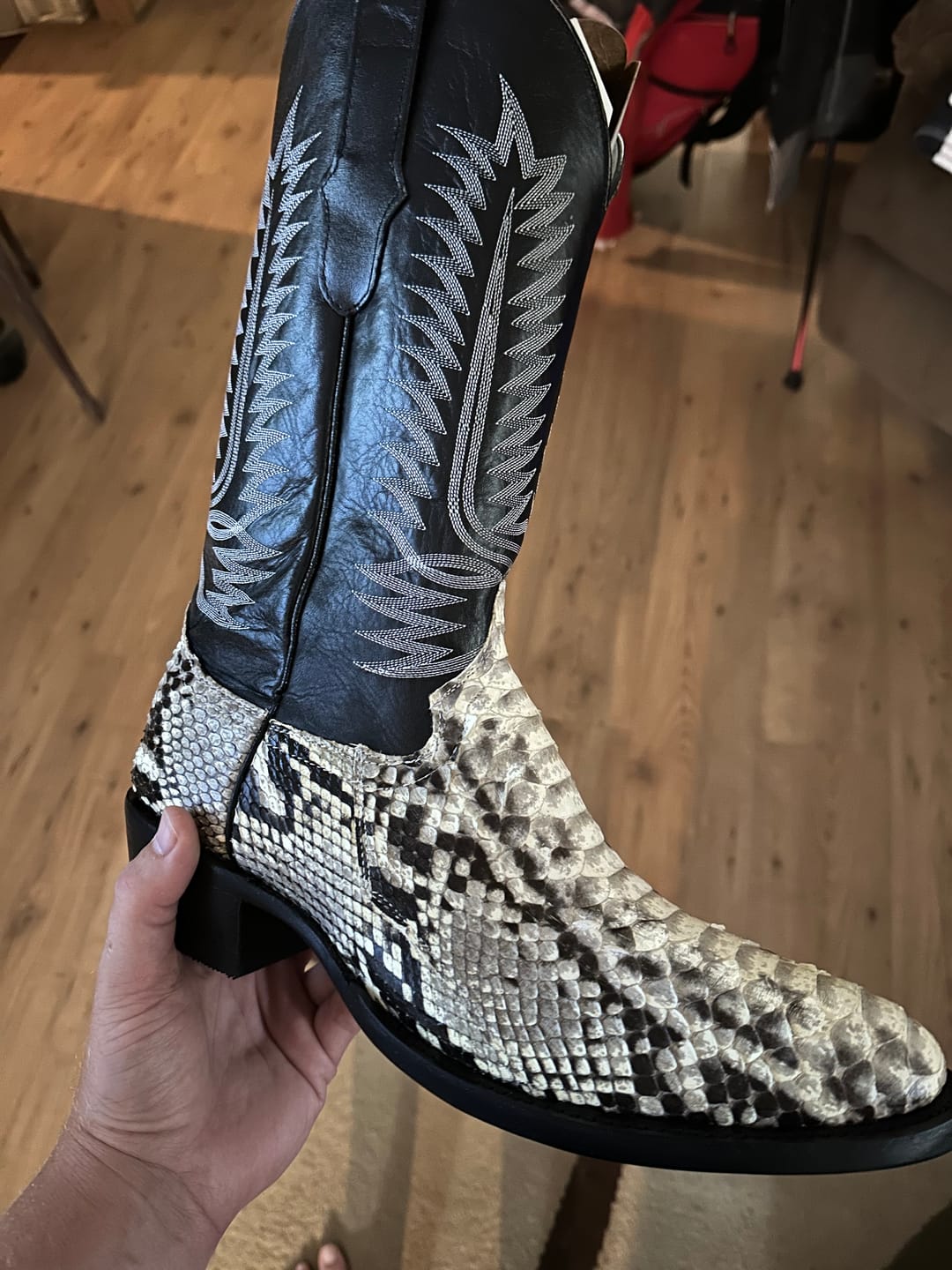 Customer photo review of Cowtown Men’s Back Cut Python Exotic Boots W808