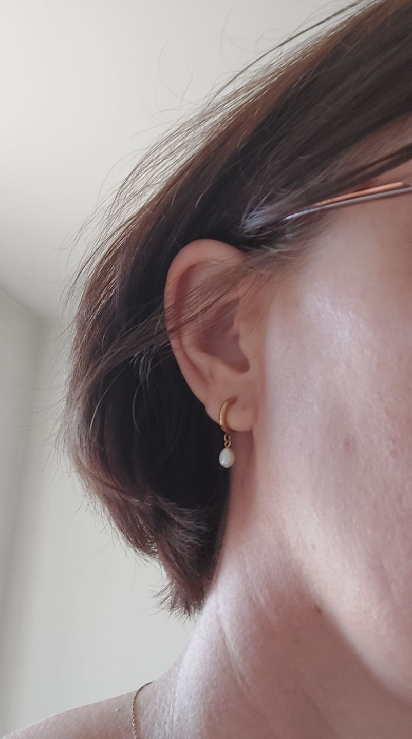 Customer photo review of Pearl Small Hoop Earrings Stainless Steel