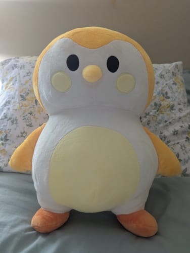 Customer photo review of Yellow Finch Plushie – Soft & Cuddly with Yellow Bear Costume