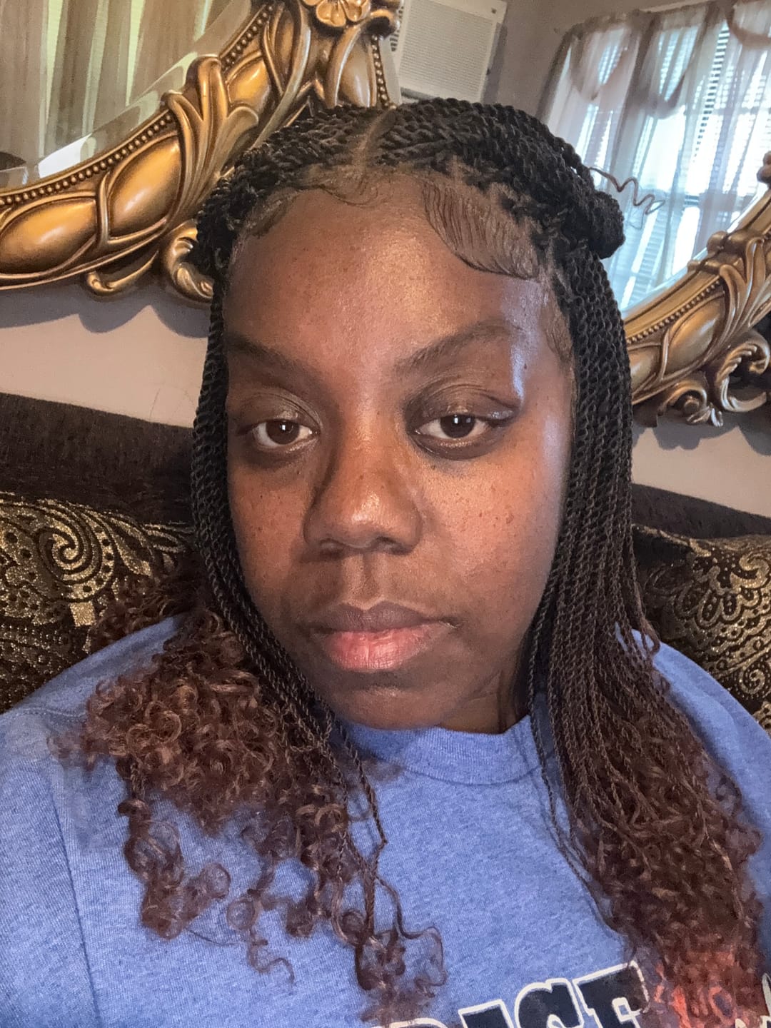 Customer photo review of Tina - Senegalese Mini Twist Braided Wig 14" Full Hand-tied Swiss HD Lace With Curly Ends - Human Baby Hair