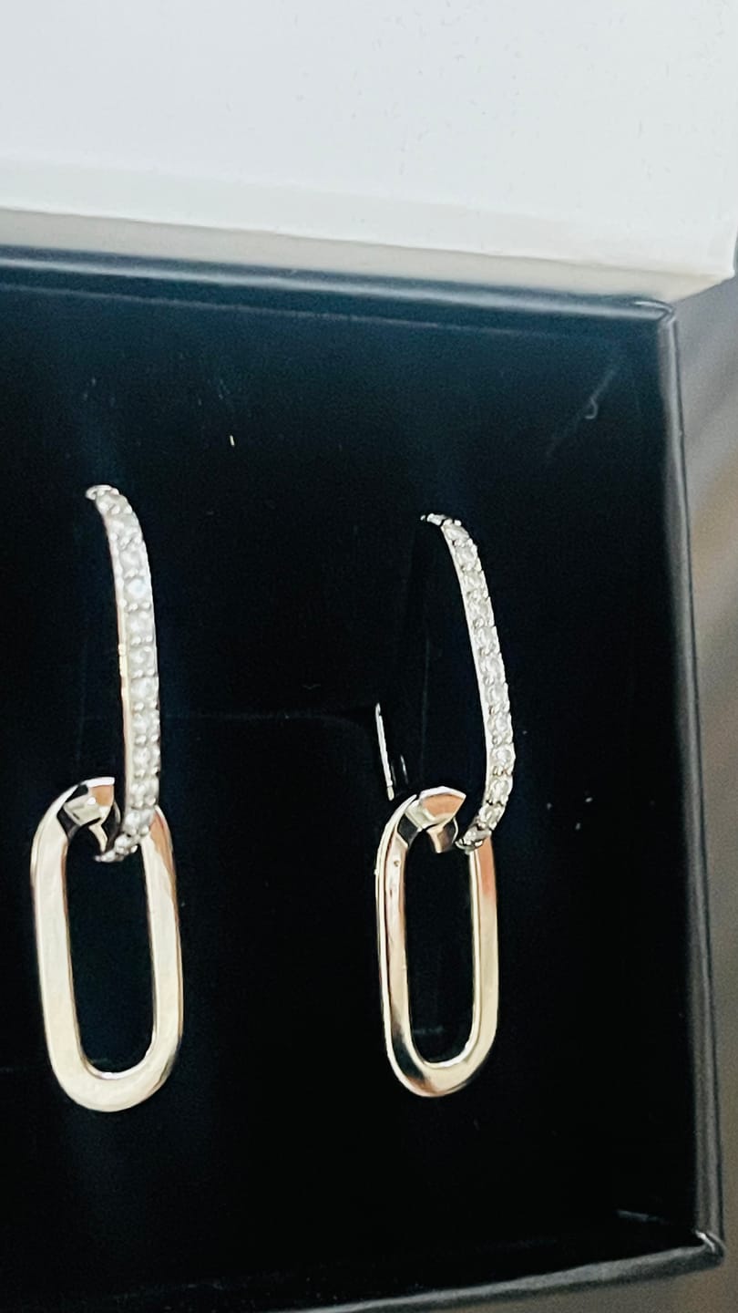 Customer photo review of Remington 18k White Gold Plated Dangle Chain Link Earrings with Swarovski Crystals
