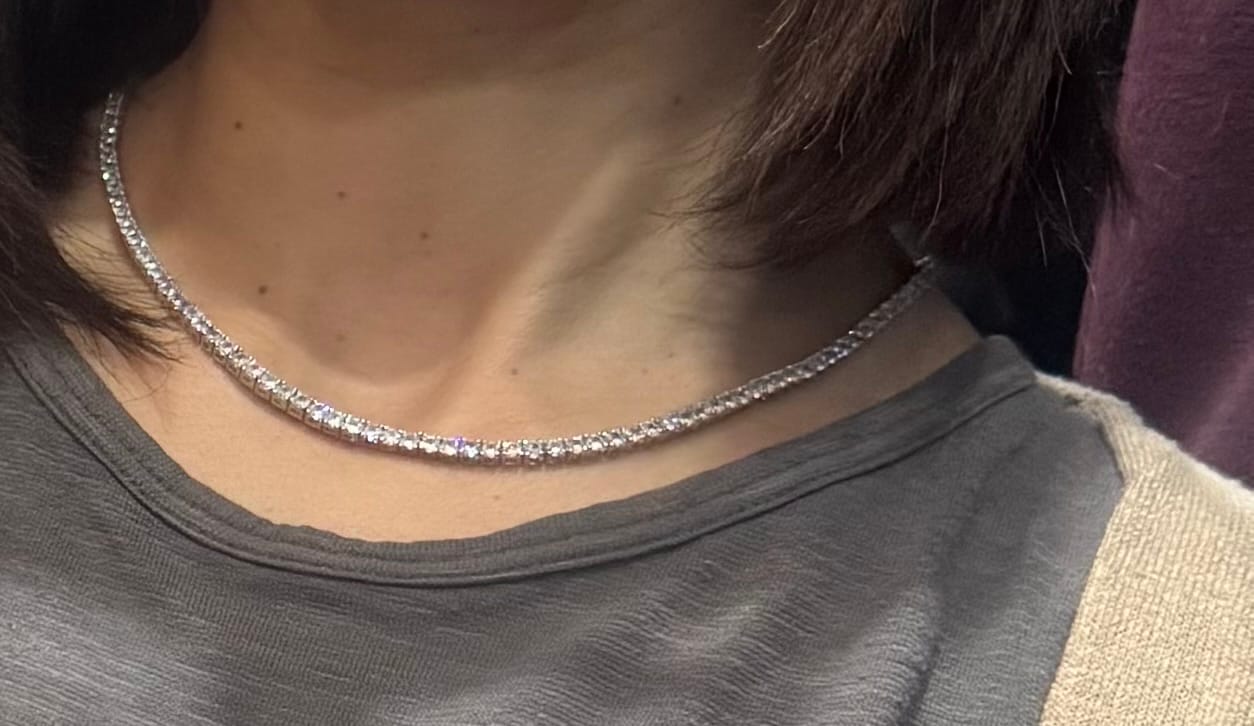 Customer photo review of TYRA TENNIS NECKLACE - SILVER (Final Sale)