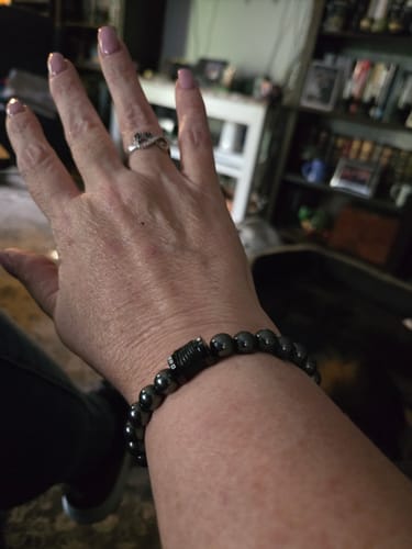 Customer photo review of Deal 33% off ! 00 Buck Magnetic Hematite Titanium Bracelet : Helps Pair Veterans With A Service Dog Or Shelter Dog
