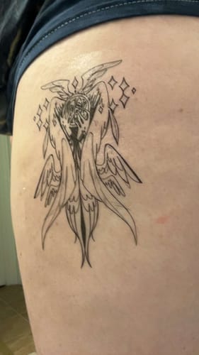 Customer photo review of Small Biblically Accurate Angel Temporary Tattoo 5 inch