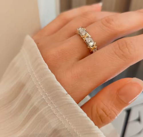 Customer photo review of Knots Crossover Moissanite Wedding Band Gold Plated Silver Ring