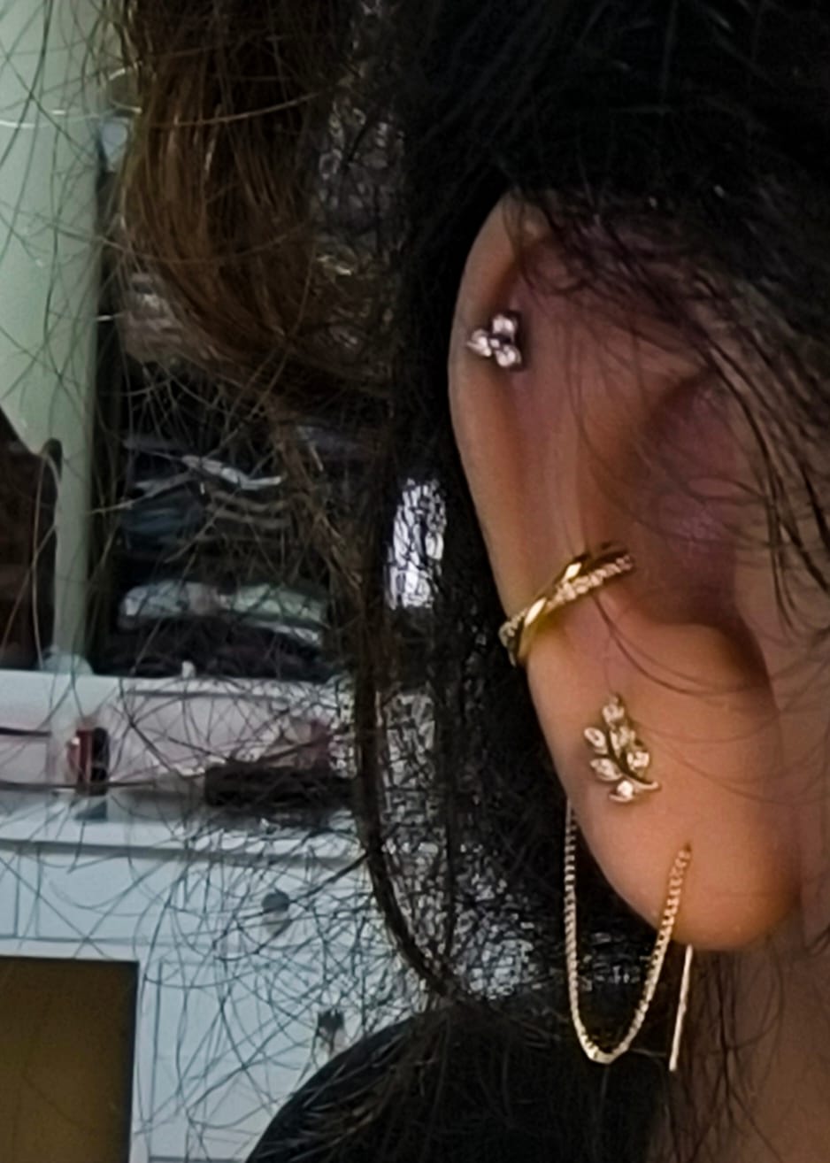 Customer photo review of Piercing Hojita de Laurel Rosca Plana