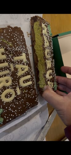 Customer photo review of Custom message pistachio brownie