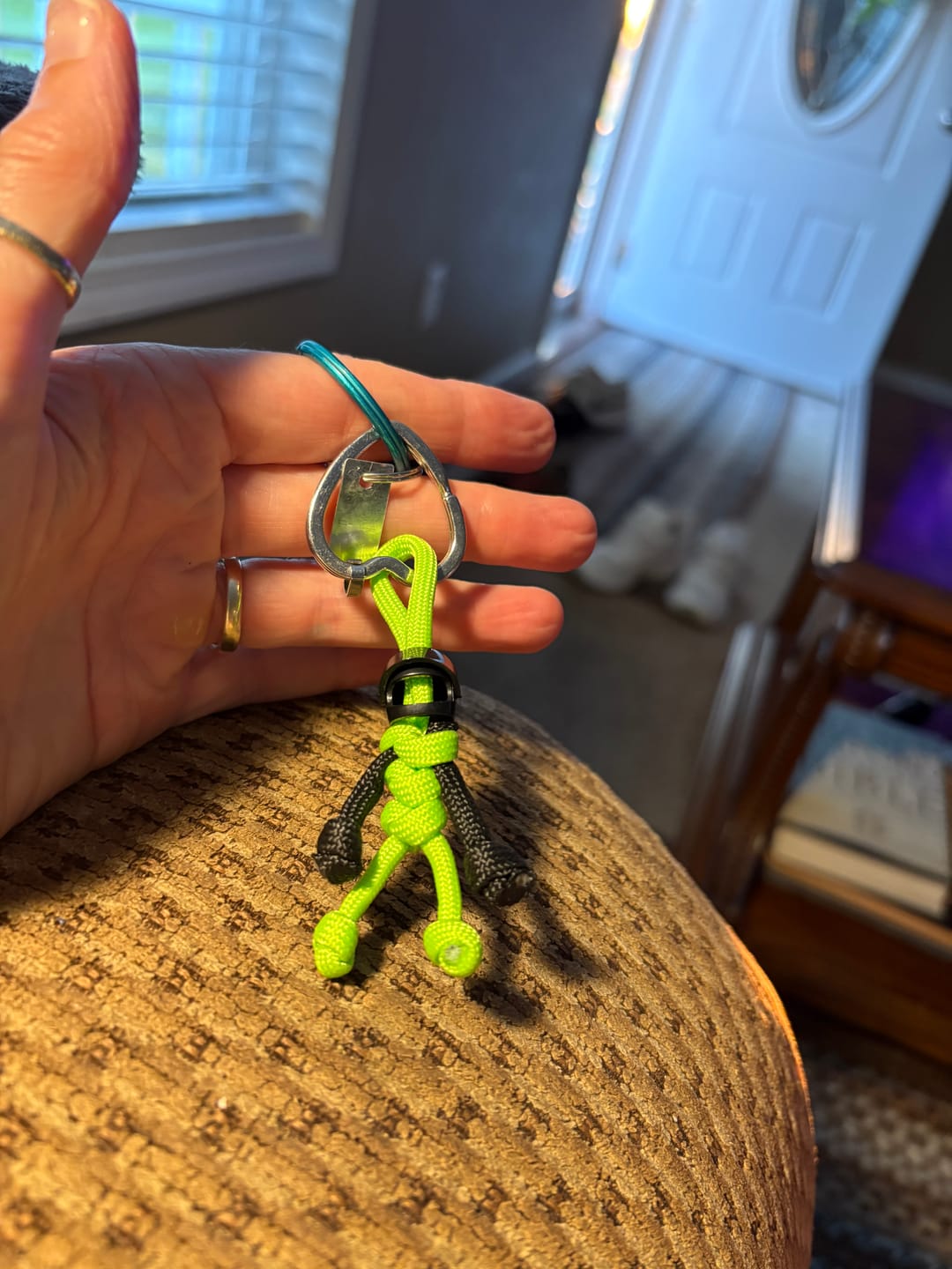 Customer photo review of Black Green Biker Buddy Paracord Keychain