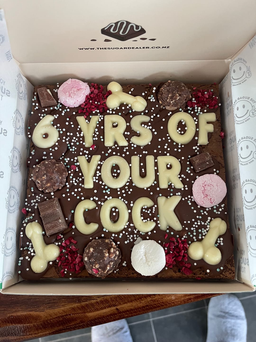 Customer photo review of Custom message dick brownie