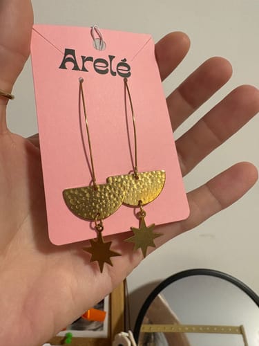 Customer photo review of Brass Hammered Half Moon Connector - Raw Brass Semi circle Earring Charms - 2 Holes - Jewelry Making Supplies - 24.39x13.1x0.78mm - PP3907