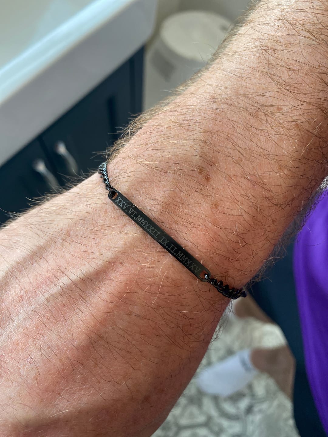 Customer photo review of Mens Black Personalised Chain Bracelet