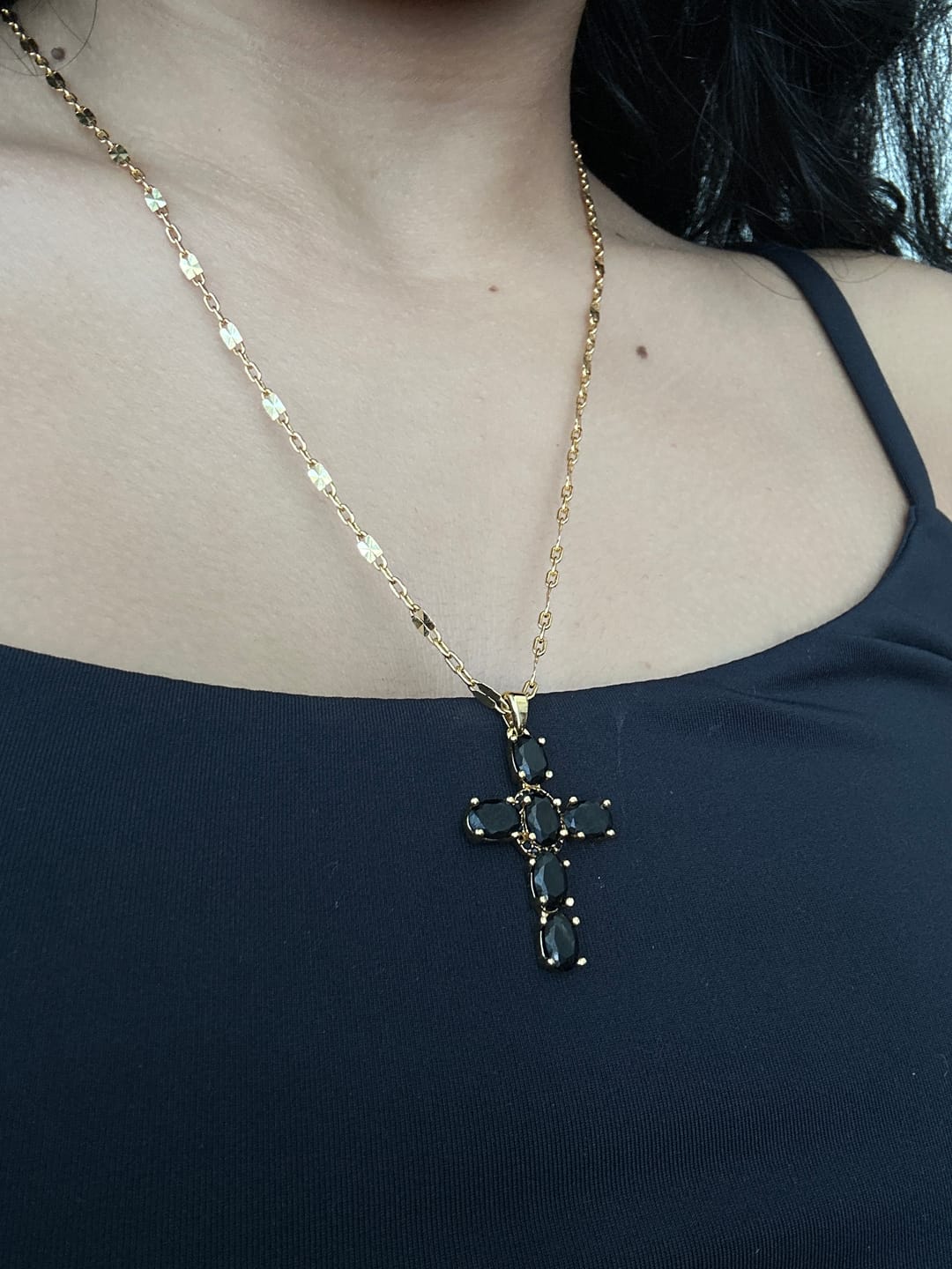 Customer photo review of Noir Cross Necklace