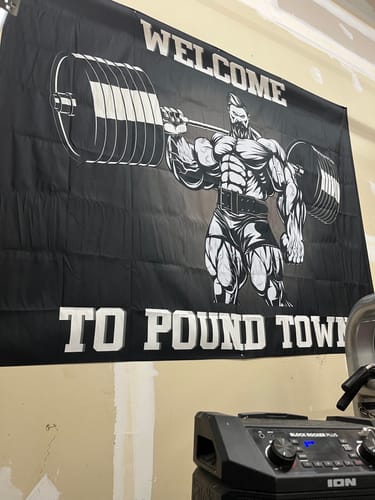 Customer photo review of Custom Gym Banner - Change Hair and Beard to Match Your Style 10203