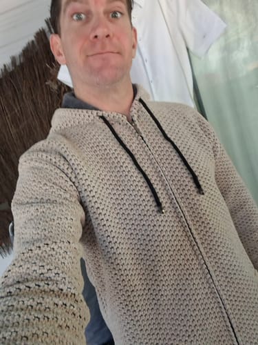 Customer photo review of Long Line Textured Hooded Sweater