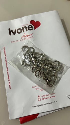 Customer photo review of MOSQUETAO ZAMAK 1166/20MM COR NIQUELADO BASE OVAL PACOTE COM 10 PEÇAS