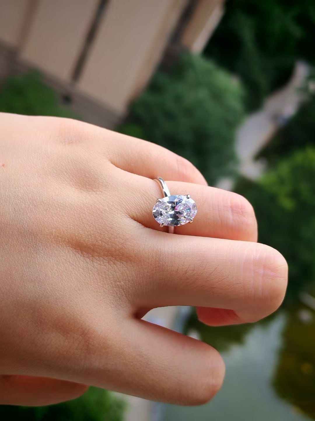 Customer photo review of S925 3.5 Carat Oval Cut Hidden Halo Engagement Ring In Sterling Silver Daily Wearable Ring