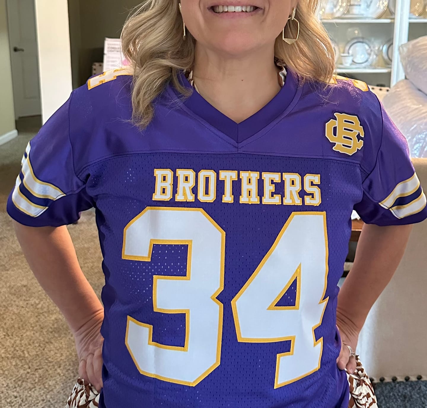 Customer photo review of Custom Purple White-Gold Personalized Classic Mesh Authentic Football Jersey