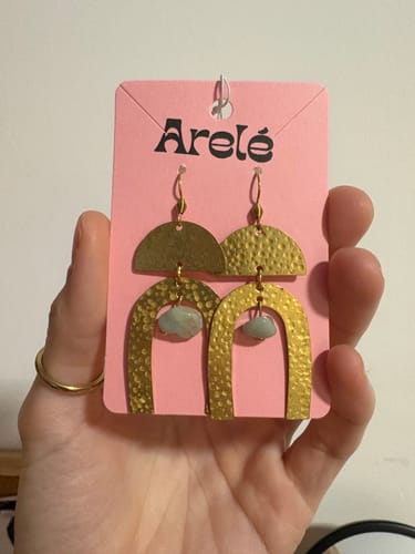 Customer photo review of Brass Hammered U Earring Connector - Raw Brass U Earring Charms - 2 Holes - Jewelry Making Supplies - 34.9x26.75x0.48mm - PP3914