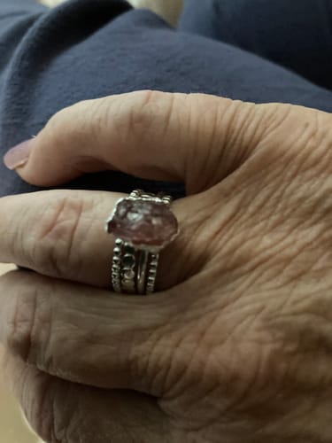 Customer photo review of Raw Strawberry Quartz Silver Stacking Ring Set