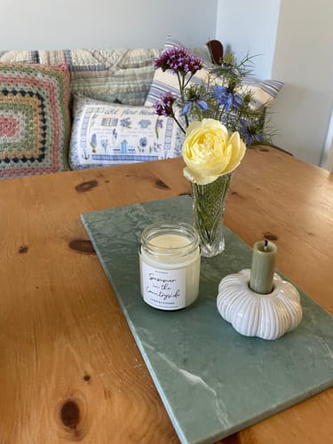 Customer photo review of Sage Green Set of 7 Short Dinner Candles