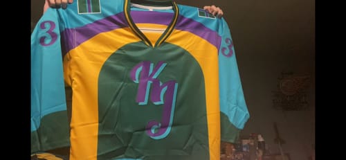 Customer photo review of Custom Green Royal-White Classic Style Hockey Jersey