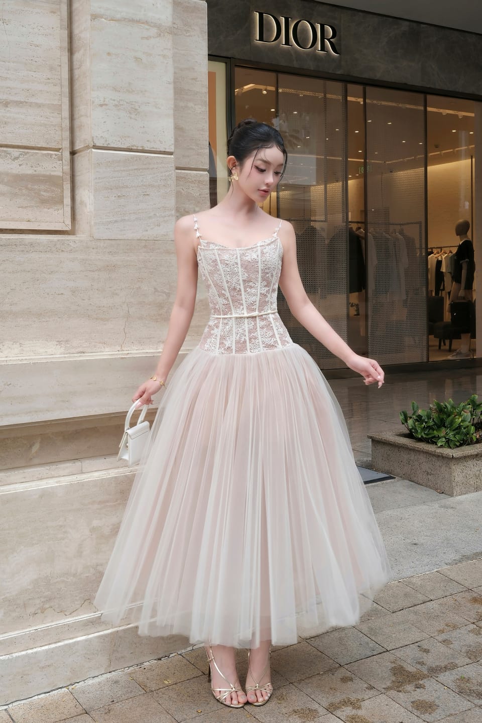Customer photo review of Alizea Corset Tulle Midi Dress