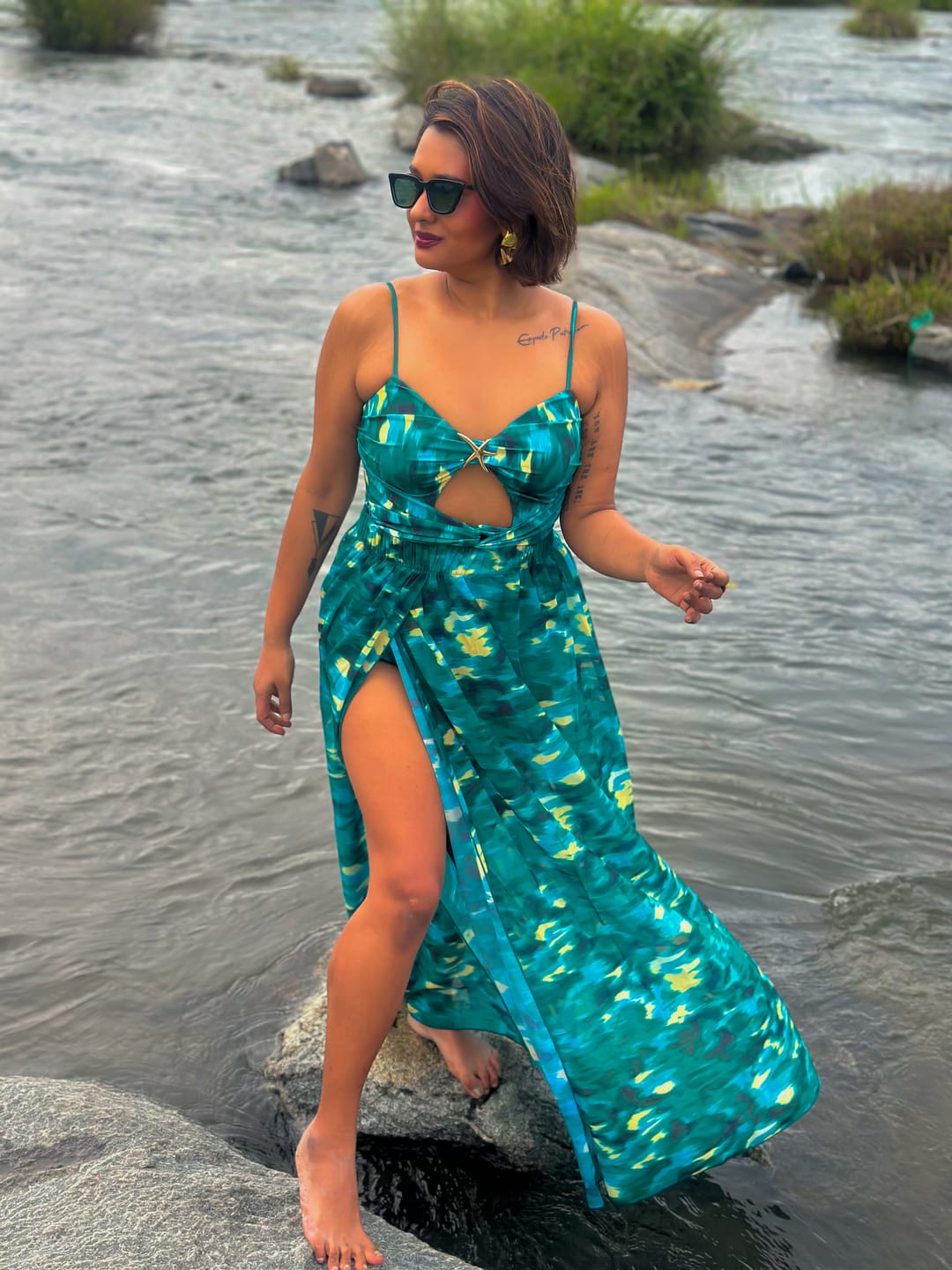Customer photo review of Aspen Swimsuit With Sarong Skirt In Dark Green