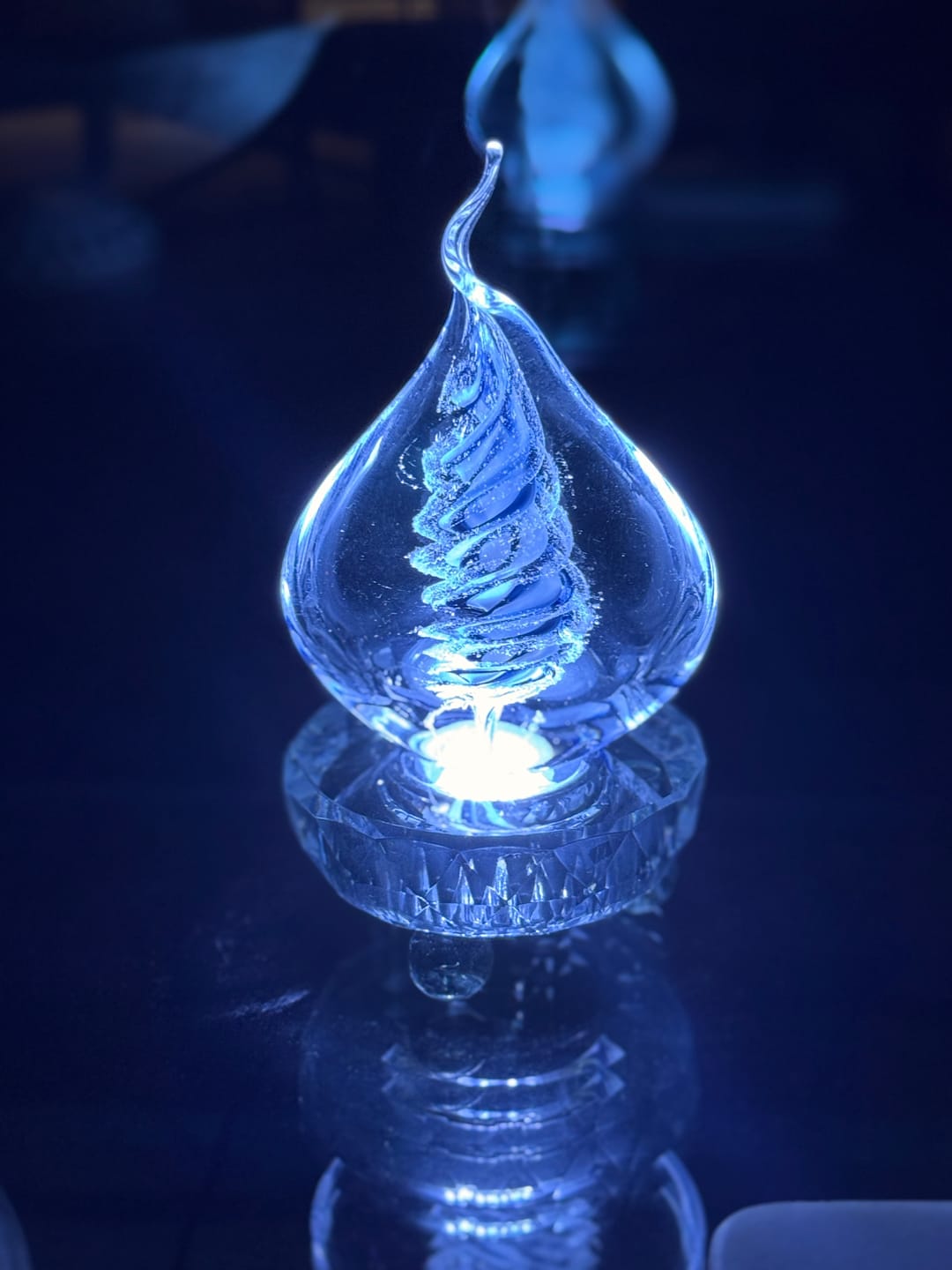 Customer photo review of Illuminated Memorial Glass Flame with Cremation Ashes