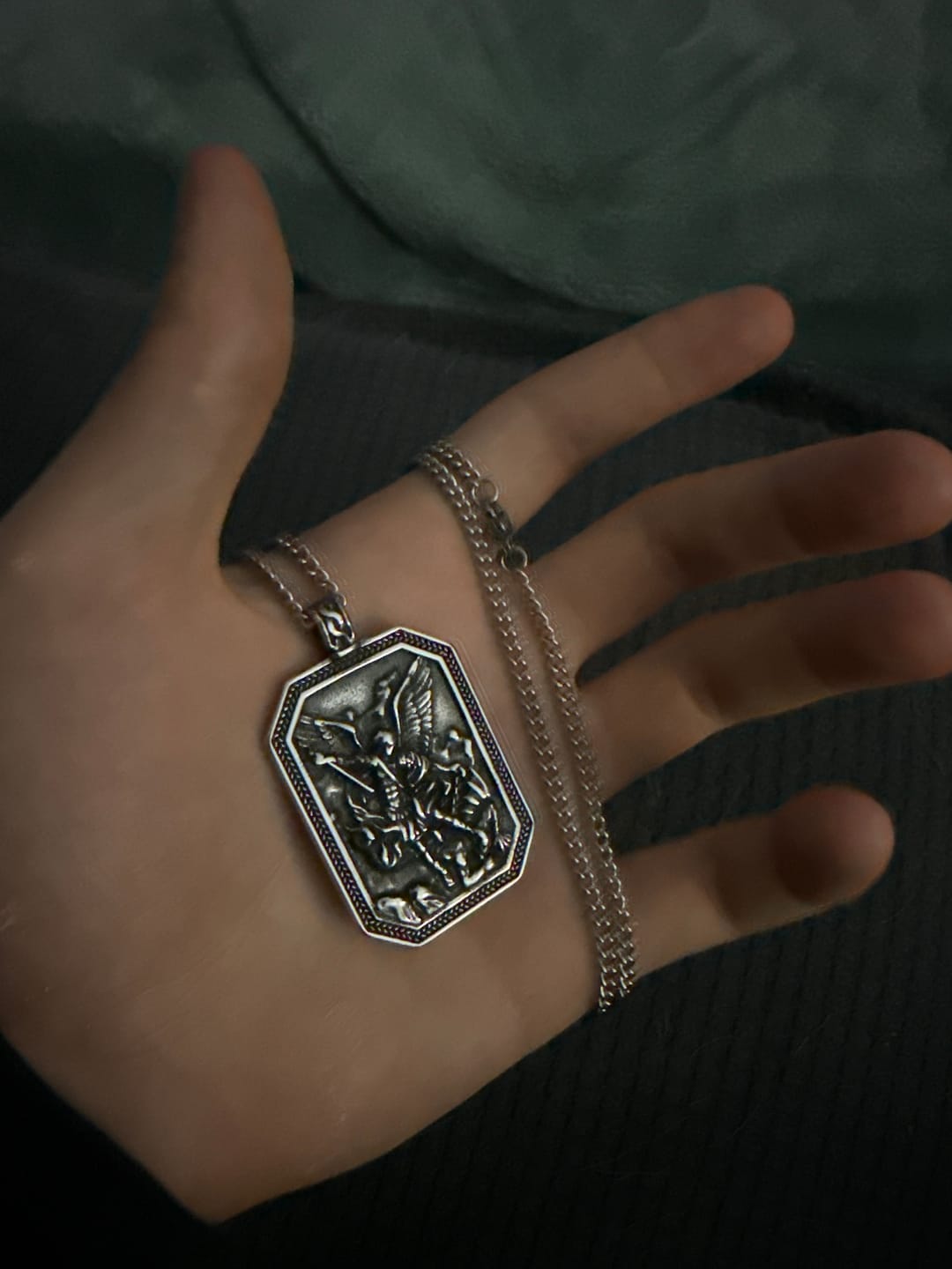 Customer photo review of Christianartworkshop Classic Style St. Michael the Archangel Protection Stainless Steel Pendant Necklace