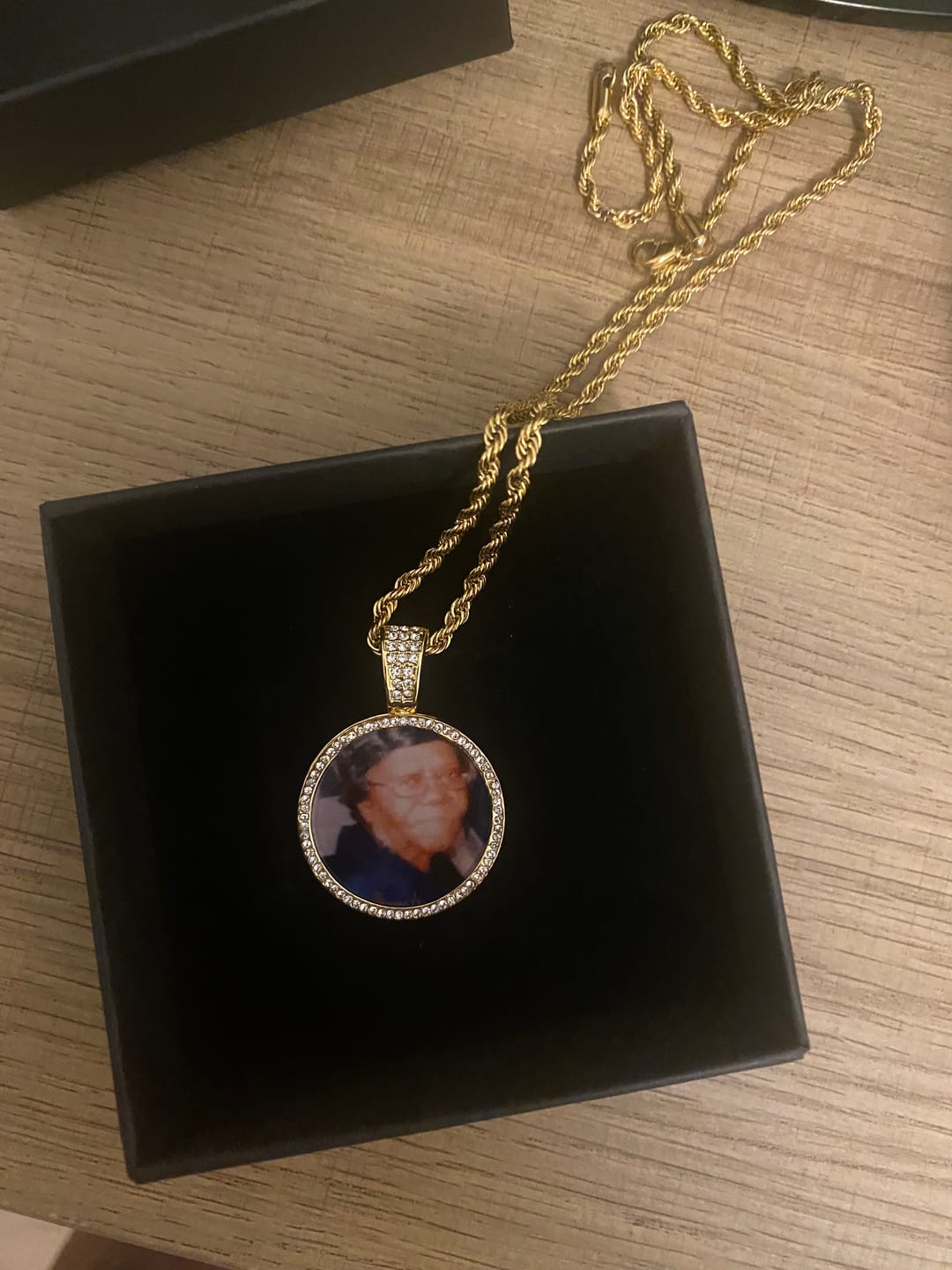Customer photo review of Personalized Diamond Studded Round Colorful Photo Necklace
