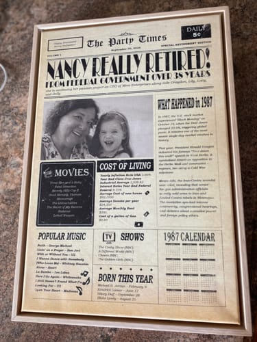 Customer photo review of Newspaper Retirement Gift Sign