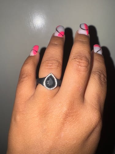 Customer photo review of New! Pear Silicone Ring with Metal Frame and Stones
