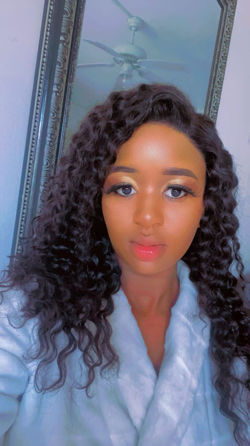 Customer photo review of Warm Brown Glueless Double Drawn Curly 14 Inch Wig