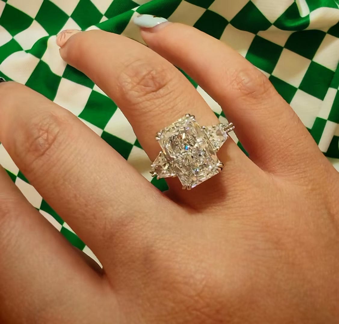 Customer photo review of Louily Gorgeous Three Stone Crushed Ice Radiant Cut Engagement Ring