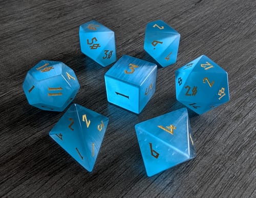 Customer photo review of Aqua Blue Cat's Eye Stone Dice Set
